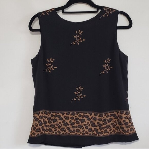 Vintage Silk Sleeveless Button Back Blouse Top Leopard Print Size 10 Field Manor - Picture 5 of 12